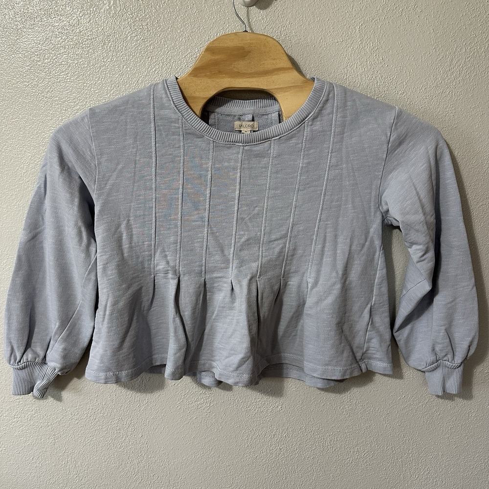 Pilcro Anthropologie Box-Pleated Sweatshirt Top Blue Cotton Size XS Cropped